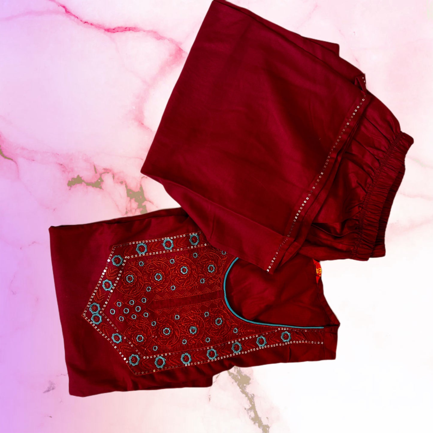 Red embroidered palazzo set