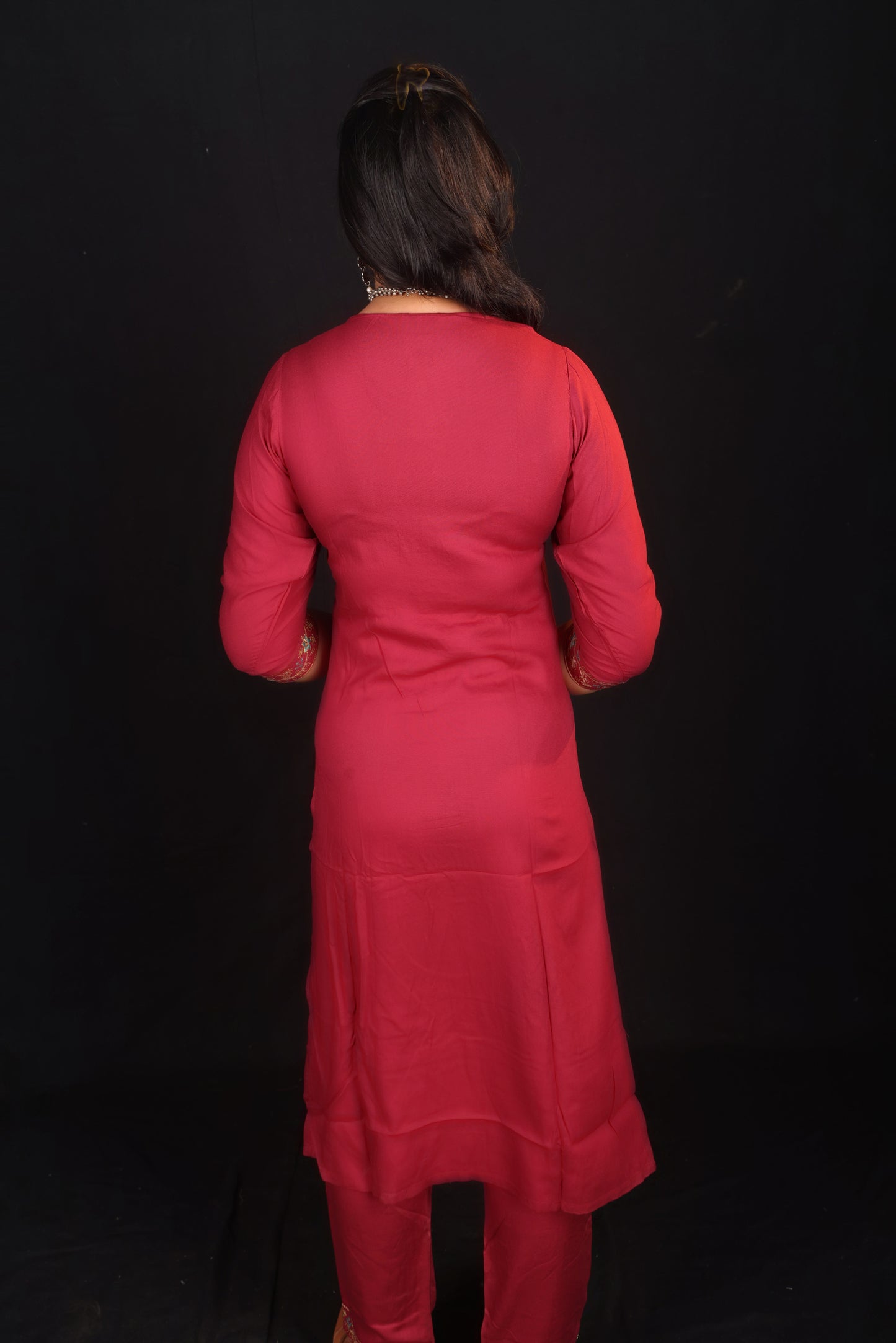 Yoke design woman’s Kurta embellished with sequence and embroidery design 3/4 sleeves  pair with tonal bottom