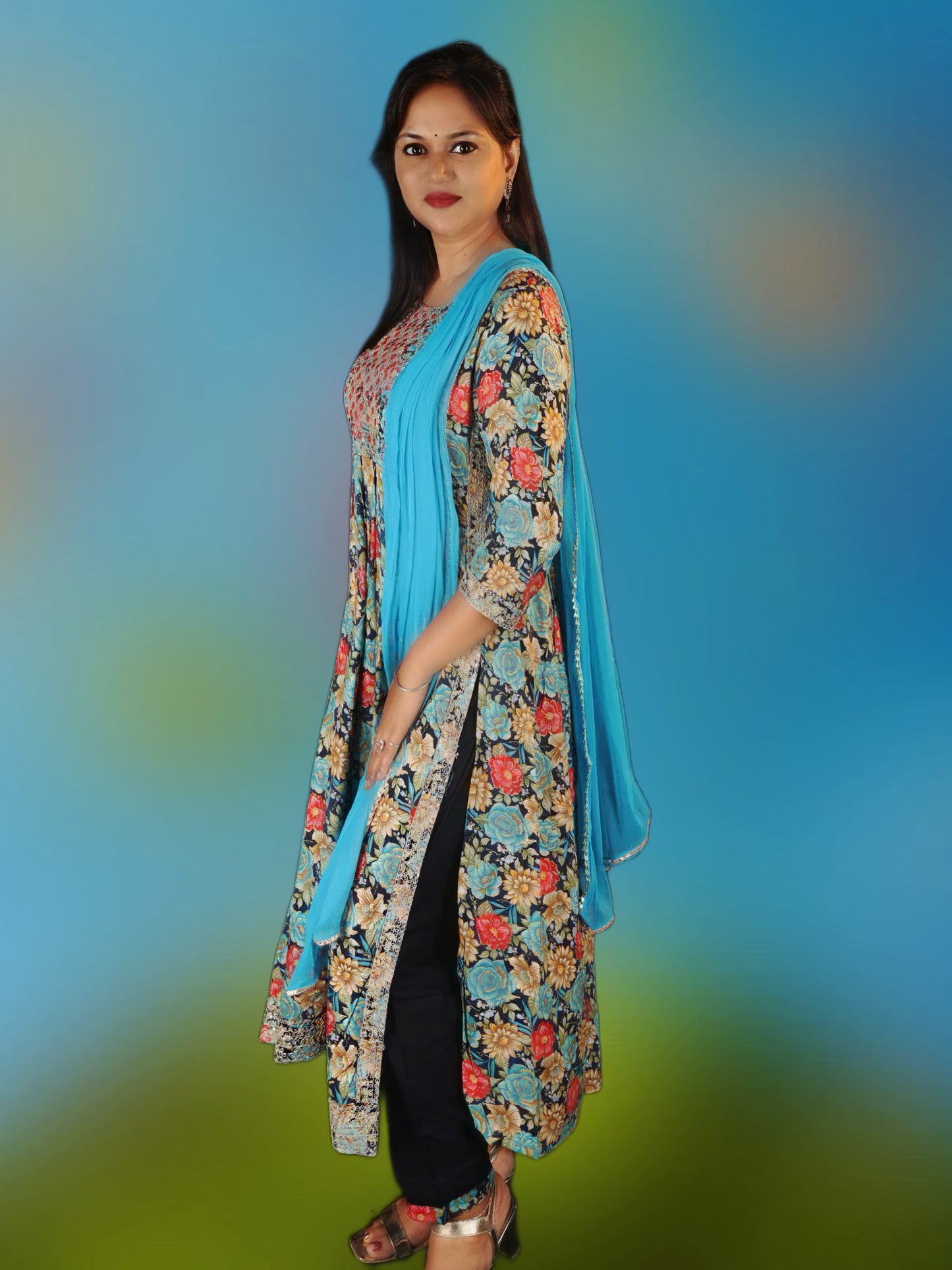 Churidar Naira cut with pant dupatta